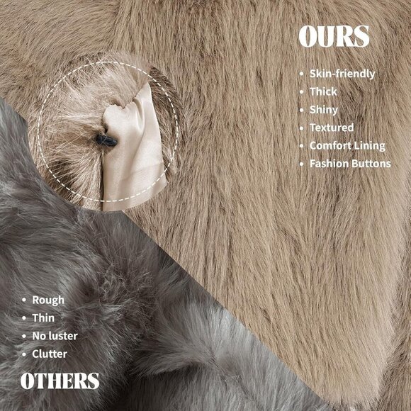 🆕Women Khaki Cropped Fur Coat for Faux Furry Long Sleeve Cropped Fluffy Jacket - Picture 6 of 6